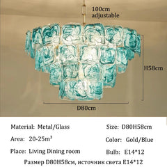 Gold Tiered Glass Chandelier Hanging Pendant Light