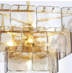 Tiered Amber Glass Chandelier with Brushed Gold Finish Metal Frame