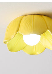 Pink Yellow Ceramic Flower Semi-Flush Ceiling Light