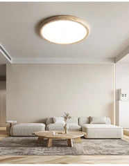 Round Stone Texture Flush Mount Ceiling Light Subtle Natural Finish