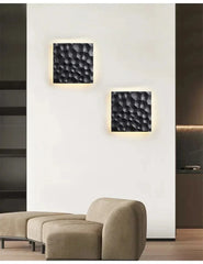 Textured Stone Geometric Wall Sconce with Backlight Illumination