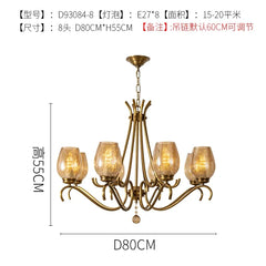 Gold Finish Tiered Candle Chandelier with Amber Crackle Glass Shades