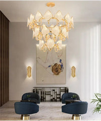 Gold Crystal Diamond Tiered Chandelier Pendant Light Modern Design