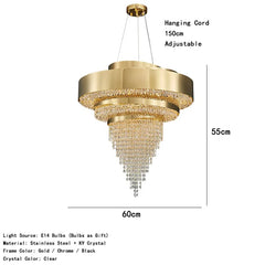 Tiered Crystal Waterfall Chandelier with Gold Finish Metal Frame