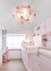 Pink Rose Ceramic Semi-Flush Ceiling Light Crystal Accents