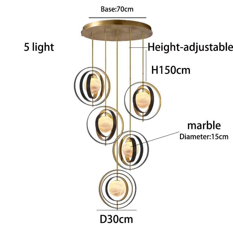 Chandelier with dimensions and features labeled.