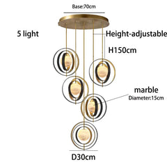 Chandelier with dimensions and features labeled.