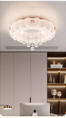 Cloud Shape Flush Mount Ceiling Light with Pink Bows and Crystal Drops