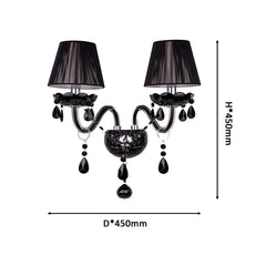 Black Crystal Wall Sconce with Black Fabric Shades and Dangles