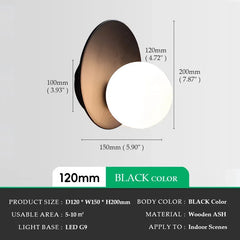 Modern Wood Arc Sconce with Frosted Glass Globe Shade