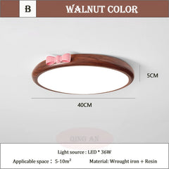 Wood Flush Mount Pink Bow Ceiling Light for Children's Room