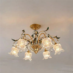 Gold Floral Glass Chandelier Multi-Arm Pendant Light