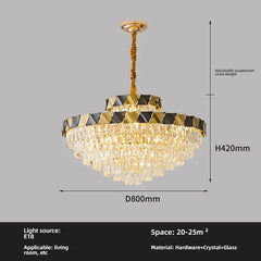 Tiered Crystal Chandelier with Gold Metal Frame and Geometric Accents
