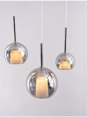 Rose Gold Glass Globe Pendant Light with Polished Metal Frame