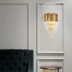 Gold Rectangular Tiered K9 Crystal Chandelier Pendant Light Fixture