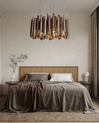 Modern Wood Stick Chandelier Light Fixture with Natural Wood Accents