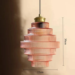 Glass Tiered Pendant Light with Brass Accents Fixture
