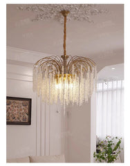 Gold Metal Frame Cascading Crystal Pendant Light Fixture