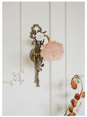 Antique Gold Flower Wall Sconce Glass Shade