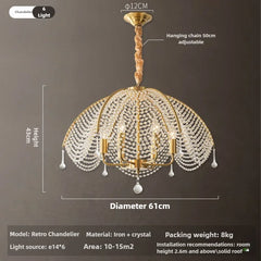 Gold Crystal Beaded Dome Chandelier with Teardrop Prisms