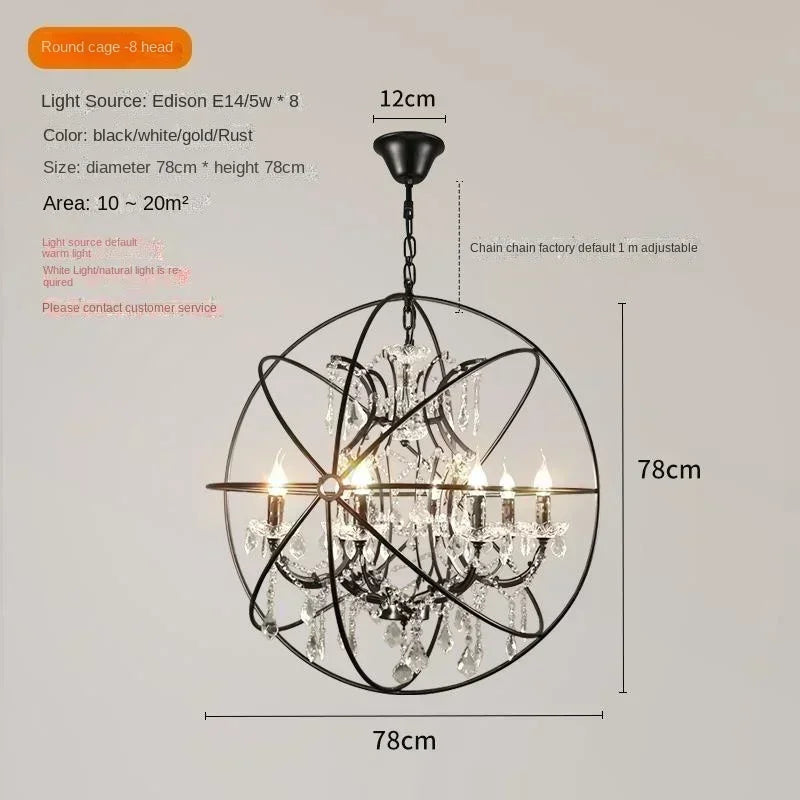 Chandelier with dimensions and specifications on a white background