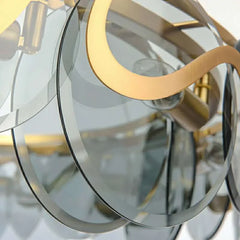 Gold Wave Chandelier with Clear Glass Disc Shades and Brass Accents