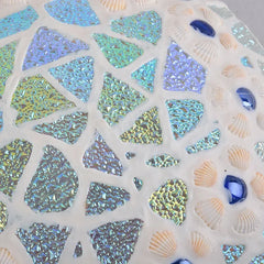 Seashell Mosaic Flush Mount Ceiling Light with Blue Gem Accents