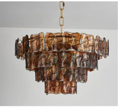 Gold Tiered Glass Chandelier Hanging Pendant Light