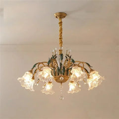 Gold Floral Glass Chandelier Multi-Arm Pendant Light