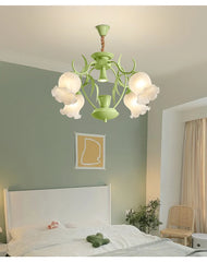 Green Floral Tulip Semi-Flush Ceiling Light with Frosted Glass Shades