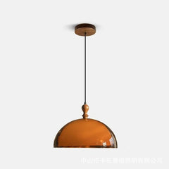 Amber Glass Dome Pendant Light with Wood Accent and Black Track Mount