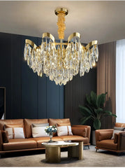 Gold Crystal Teardrop Cascading Chandelier Light
