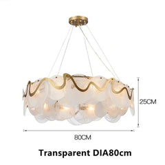Gold Wave Chandelier with Clear Glass Disc Shades and Brass Accents