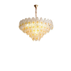 Gold Finish Chandelier with Frosted Glass Shades and Rose Bud Accents