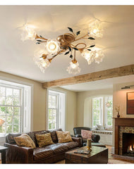Gold Floral Semi-Flush Ceiling Light with Glass Shades
