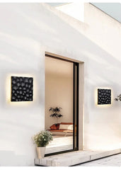 Textured Stone Geometric Wall Sconce with Backlight Illumination