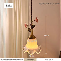 Gold Ceramic Flower Pendant Light with Glass Shade
