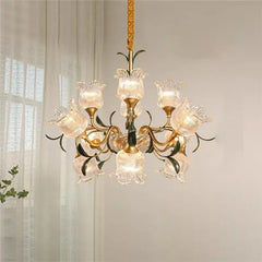 Gold Floral Glass Chandelier Multi-Arm Pendant Light