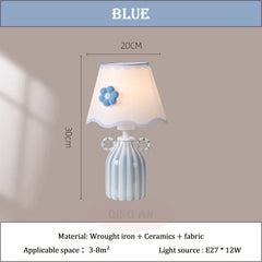 Striped Ceramic Table Lamp with Scalloped Floral Shade