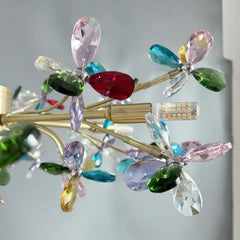 Gold Crystal Flower Chandelier Semi-Flush Mount Light