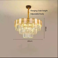 Tiered Faceted Crystal Waterfall Chandelier with Gold Accents
