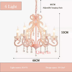 Pink Crystal Candelabra Chandelier with Teardrop Accents