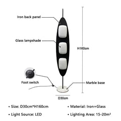 Diagram of a modern pendant light with labeled parts and dimensions.