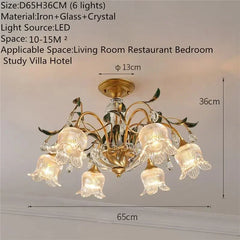 Gold Floral Glass Chandelier Multi-Arm Pendant Light