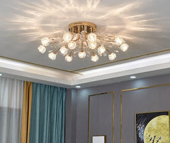 Gold Floral Crystal Chandelier Semi-Flush Mount Light