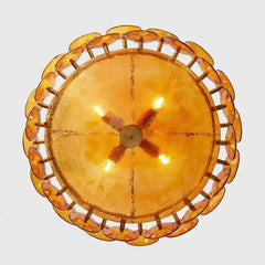Mid-Century Amber Glass Disc Chandelier with Gold Metal Frame