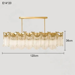Gold Crystal Chandelier Pendant Light with Cascade Glass Rods & Beads