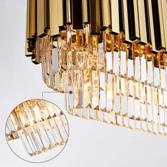 Gold Rectangular Tiered K9 Crystal Chandelier Pendant Light Fixture