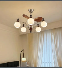 Gold Brass Sputnik Fan Chandelier with Frosted Glass Bell Shades