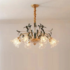 Gold Floral Glass Chandelier Multi-Arm Pendant Light